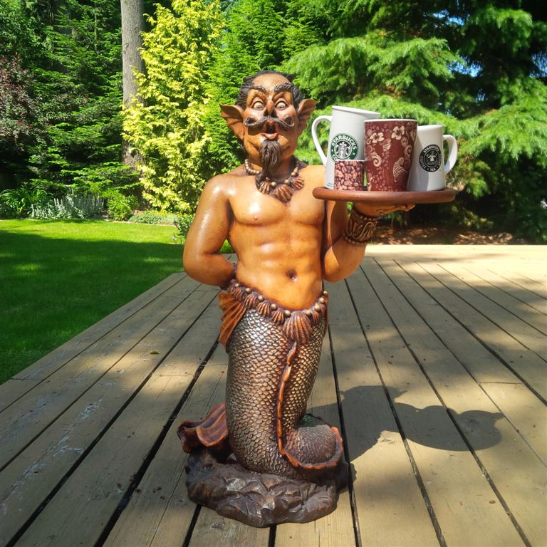 merman holding Starbucks mugs
